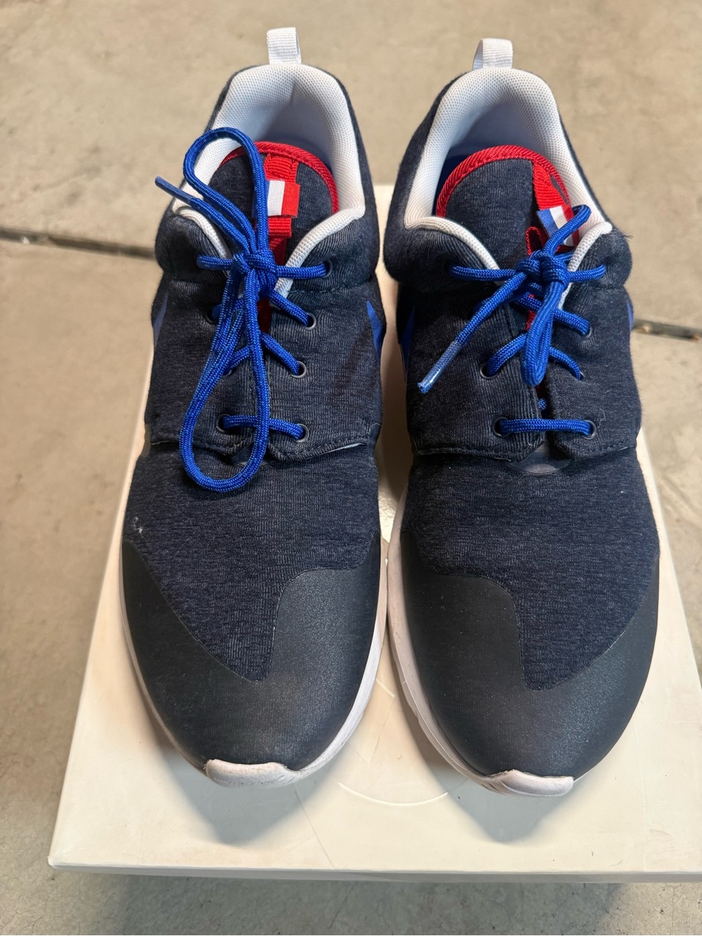 Nike Roshe France-  Navy Blue Athletic Sneakers with Royal Blue Laces
